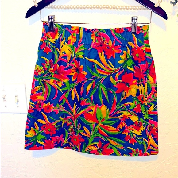 J.CREW Cotton/Linen Pink Blue Red Yellow & Green Floral Print Mini Skirt Sz 2💐🌺🌷 - Picture 1 of 16